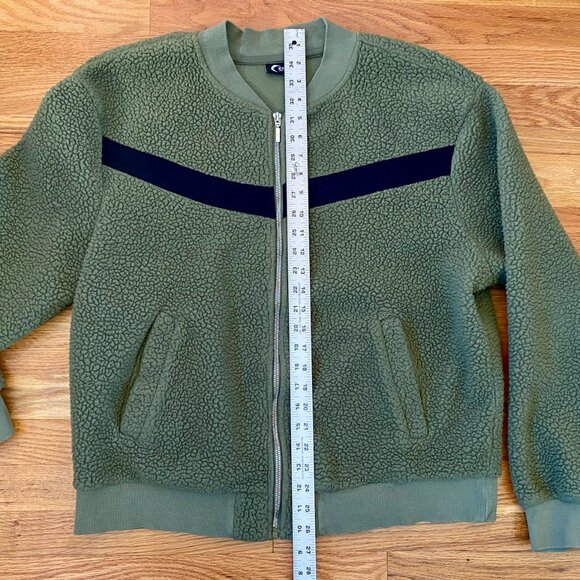 ZYIA ACTIVE Olive Green Flying V Fleece Bomber Jacket XXL Cozy Nubby Texture - Picture 6 of 8